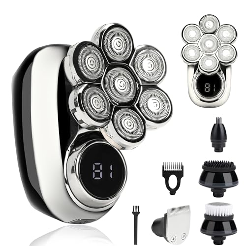 5-in-1 Electric Head Shaver for Bald Men in Gunmetal with LED Display, IPX7 Waterproof Grooming Kit, Turbo Speed Rotary Razor with Precision Blades for Wet & Dry Use