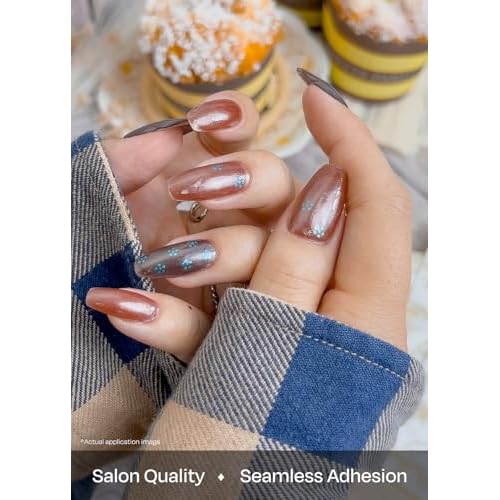 ohora Semi Cured Gel Nail Strips (N Evening Flora) - Works with Any Lamps, Salon-Quality, Long Lasting, Easy to Apply & Remove - Includes 2 Prep Pads, Nail File & Wooden Stick