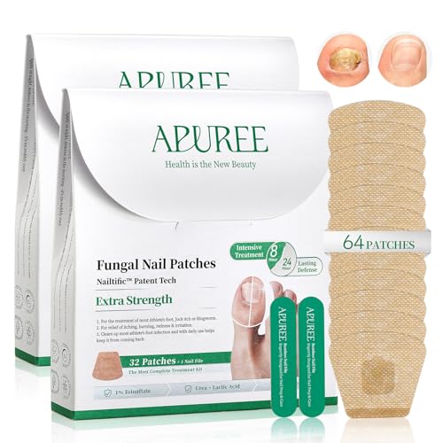 APUREE Fungal Nail Patches Extra Strength: True 1% Tolnaftate | 8H Overnight Fungal Toe Nail Treatments |Repair For Discolored Yellow Brittle Damage Nails| Revives Natural look| 64 Patch