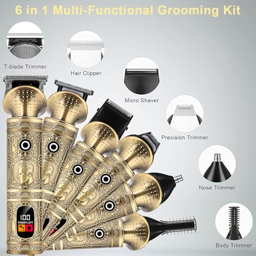 Beard Trimmer for Men, 6 in 1 Hair Clippers Kit, Body Multi Groomer Mens Grooming Kit for Beard face, Nose, and Ear Hair Trimmer, Hair Clipper, NO Blade Oil Needed, Waterproof Wet/Dry Clipper