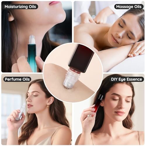 Segbeauty 0.34oz Mini Glass Roller Bottles for Perfume, 10pcs Refillable Roll On Bottles for Essential Oils with Dropper, 10ml Small Travel Containers for Cosmetic Liquid Eye Essence Liquids