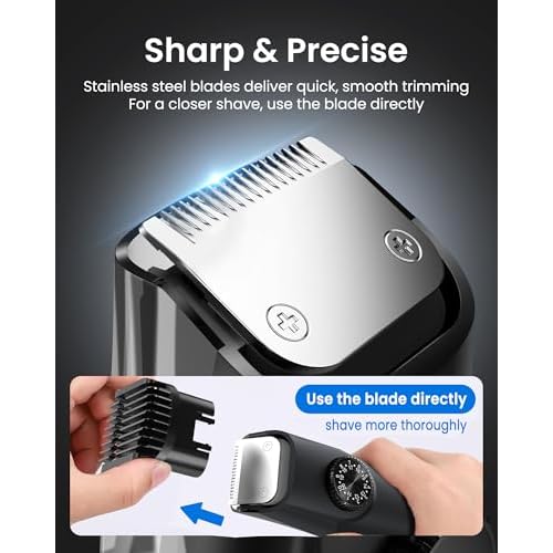 FERRISA Vacuum Beard Trimmer for Men, Rechargeable Mustache Trimmer for Men with Adjustable Length Comb, Cordless Electric Mens Beard Trimmer with Built-in Vacuum for Mustache, Sideburns (Black)