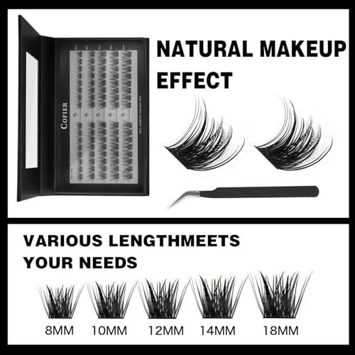 Wispy Lash Clusters Kit, 80 Pcs Individual Eyelash Clusters (10-18mm) - DIY Lash Extension Kit with Lash Glue, Sealant & Tweezers, Natural Fluffy Fake Lashes for Home Use, Beginners Friendly