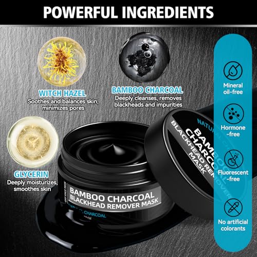 Blackhead Mask Peel off, Nose Blackhead Remover, Charcoal Peel Off Black Mask, Purifying Bamboo Charcoal and Deep Cleansing for All Skin Types, 4.23Oz (120g)