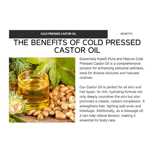 Essentially KateS Castor Oil 16 Fl Oz (Glass Bottle) - Jojoba + Calendula + Vitamin E - A Huge Glass Bottle with a Pump - 100% Pure and Natural, Cold Pressed, and Hexane-Free - Hair, Body