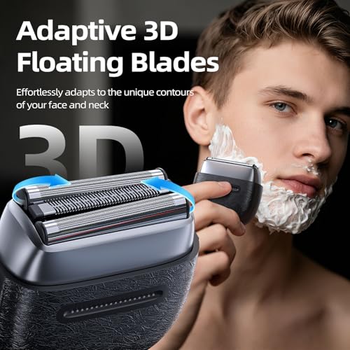 Electric Razor for Men: Foil Shaver with 3D Floating Blades - IPX7 Waterproof Electric Shavers for Men Face, USB-C Fast Charge & Travel Lock, Compact Face Shaver for Men