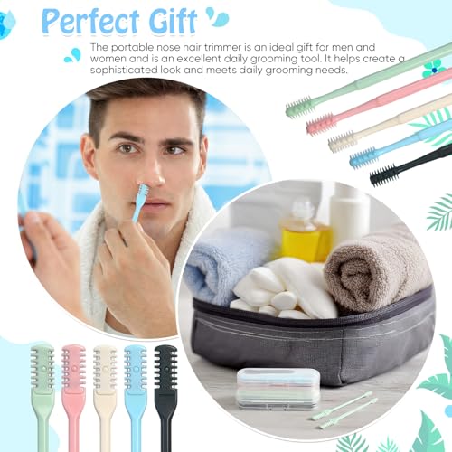 2-in-1 Nasal Hair Cutter Travel Double Sided Nose Hair Trimmer for Women Men Portable 360 Rotating Manual Nose Nasal Knife Soft Cleaning Brush with 10 Box Travel Package Multicolor (30 Pcs)