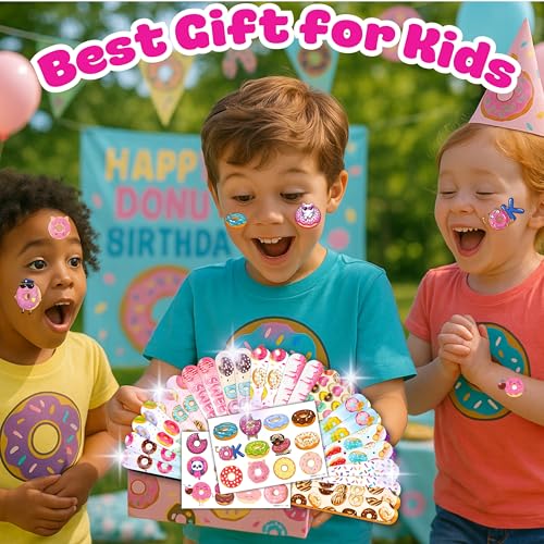 48PCS Donut Party Set - 24PCS Temporary Tattoos & 24PCS Slap Bracelets - Sweet Treat-Themed Birthday Supplies, Baby Shower Gifts, Classroom Rewards & Party Decor for Kids (Boys & Girls)