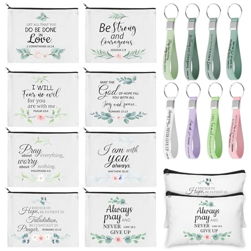 Panelee 48 Pcs Christian Cosmetic Bags Bulk for Women Bible Verse Makeup Bags Inspirational Keychains Christian Appreciation Gifts Religious Canvas Pouches with Zipper for Women Church Gift