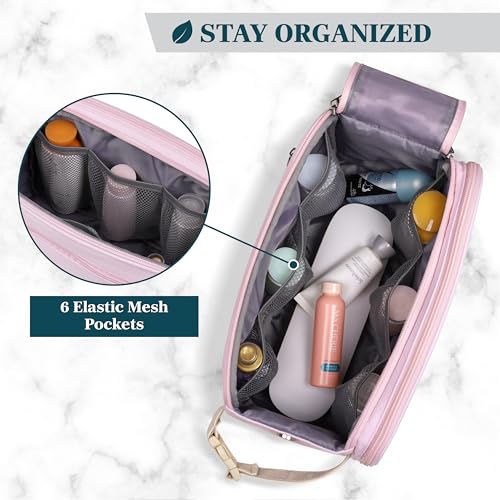 PAVILIA Toiletry Bag for Women, Canvas Travel Dopp Kit, Water Resistant Hygiene Bag Toiletries Organizer, Shaving Kit Travel Accessories Bag, Pink, Extra Large