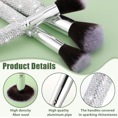 Nuogo 13 Pcs Rhinestone Makeup Brushes Set 12 Bling Crystal Professional Face Cosmetics Blending Liquid Foundation Powder Concealer Eye Shadows Make up Beauty Tool Glitter with 1 Holder