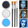 KYDA Black White and Light Blue Face Paint Kit, Face Body Painting Kit with Brush for Sally Corpse Bride Smurf Avatar Mermaid Demon SFX Makeup and Costume Cosplay, Eyes for Spot Games