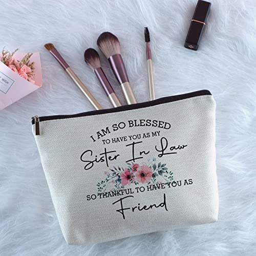 Sister In Law Gifts Zipper Makeup Bag - Friendship Gifts for Unbiological Sister - Birthday, Christmas, Wedding Novelty Present Ideas for Women, Friends