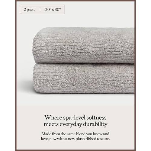 Cozy Earth Ribbed Hand Towel Set - 60% Cotton 40% Viscose from Bamboo Hand Towels - Soft & Absorbent Textured Ribbed Pattern - 2 Pack Light Grey
