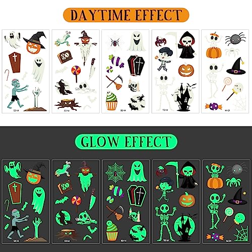 216Pcs Glow Halloween Temporary Tattoos for Kids Goody Bag Stuffers Prizes Party Favors