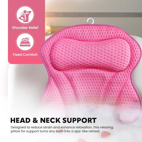Bath Pillow for Tube - Relaxing Bath Pillows for Head and Neck, Relaxation Gifts for Women, Bathtub Pillow with Suction Cups, Spa Day Essentials, Bath Tub Accessories