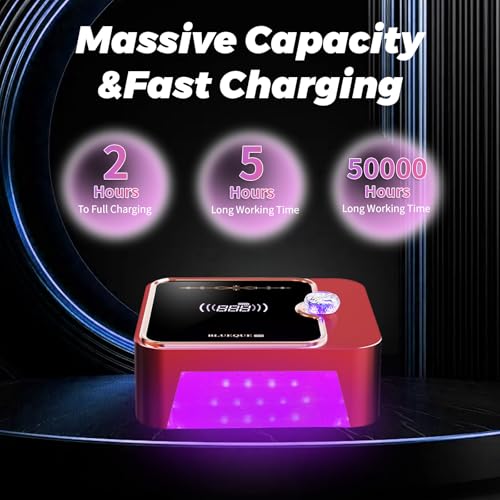 Cordless Rechargeable Nail Lamp 288W, Rechargeable UV Nail Dryer Gel Polish Curing Light with 4 Timers, Knob & Full LCD Display Screen, Magnetic Metal Mirror Base