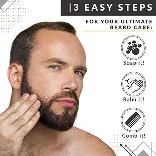 Hunter Jack Beard Kit for Men - Sandalwood Beard Comb, Beard Soap, and Beard Balm - Fine Tooth Mustache Comb - Mens Beard Kit for Care and Grooming in Premium Gift Box