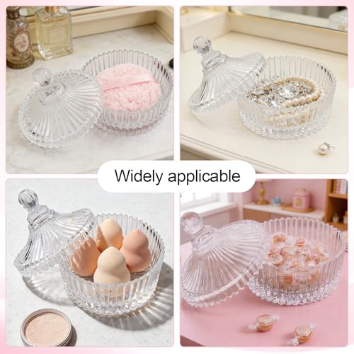 6'' Extra Large Dusting Powder Puff & Glass Container Set, Soft Reusable Velour Body & Face Puff, Luxury Smooth Finish, Easy Refill Powder Jar for Women