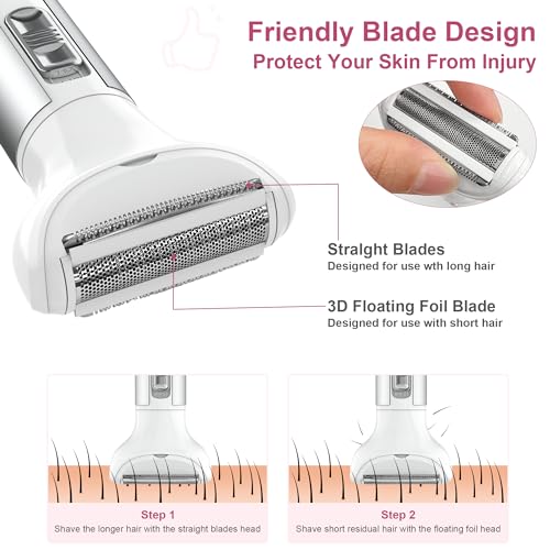 Electric Razor for Women Lady Shaver Hair Trimmer for Face Nose Eyebrow Beard Moustache Arm Leg Armpit Bikini Painless Rechargeable Portable 5 in 1 Lady Body Shavers Set