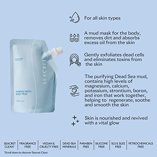 SEACRET Minerals Dead Sea Mud, Mineral Rich Body Mud Treatment Removes Excess Oil and Dead Skin Cells, 10.6 Oz / 313 g