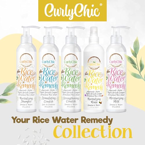 Curly Chic Rice Water Remedy Revitalizing Hair Rinse - Anti-Breakage & Strengthener, Ayurvedic Herbs, Nourishing Conditioner for All Hair Types - Sulfate, Paraben & Mineral Oil Free - 8 fl oz