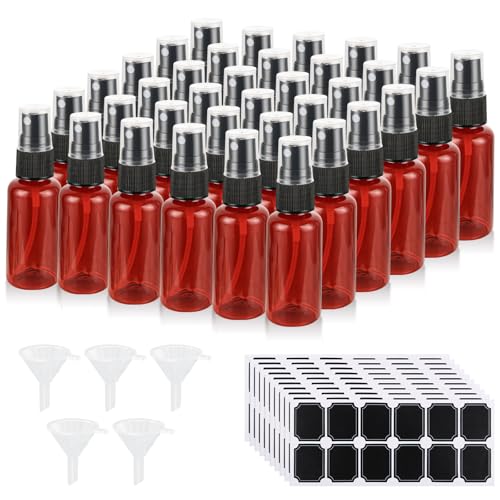 60 Pcs 1 oz Amber Spray Bottles with Sticker and Funnel, Anti-UV Fine Mist Mini Spray Bottles, Refillable Small Spray Bottle Travel Spray Bottle for Essential Oils and Various Liquids