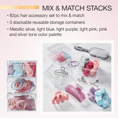 Scunci by Conair 82 piece hair accessory kit - hair accessories for women - claw clips - includes stackable storage