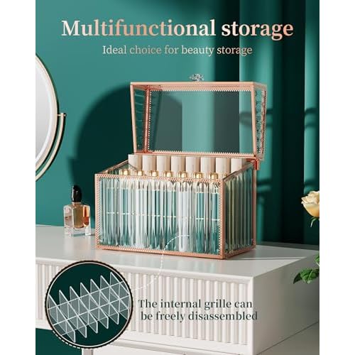 Youdepot Lipstick Organizer Lipstick Holder - 24 Spaces, Tempered Glass Lip Gloss and Perfume Organizer,Vanity Lipstick Holder and Organizer.