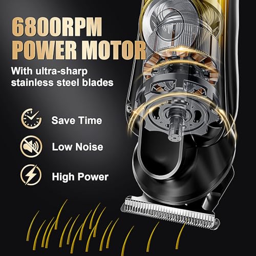 6-in-1 Hair Clipper Beard Trimmer for Men, IPX6 Waterproof Electric Shaver Razor&Cordless Hair Clipper Grooming Kit Hair Trimmer for Nose, Body, Face and Mustache, Gifts for Men