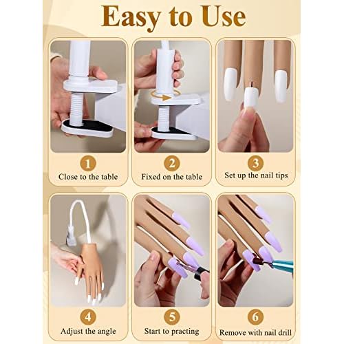 Practice Hand for Acrylic Nails- Silicone Nail Hand Practice Upgrade Nail Tips Never Fall Off, Fake Nail Manican Hand for Nail Practice, Flexible Practice Maniquin Hand with 200PCS Nail Tips
