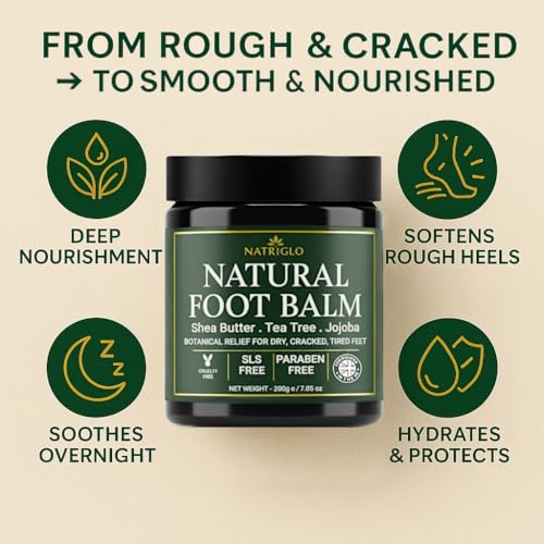 Organic Tea Tree Foot Balm for Dry Cracked Feet & Heels - Intensive Callus Remover & Foot Repair Cream with Shea Butter - Moisturizer for Rough Hard Skin & Cracked Heel Treatment for Men & Women