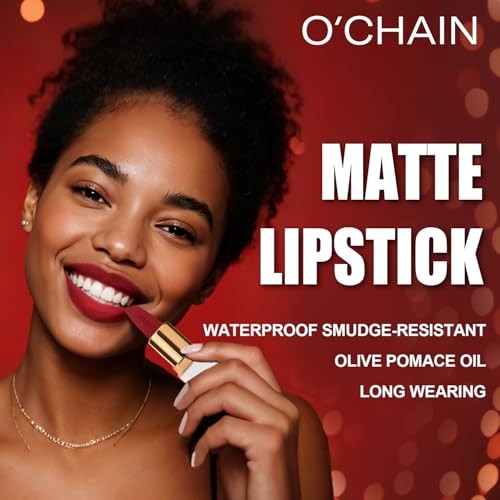 O'CHAIN Purple Matte Lipstick, Long Lasting Full Coverage Non-Transfer Lipstick for Women Infused with Jojoba Oil and Vitamin E, Cruelty-Free & Vegan (13 EMOTION) 0.12 Oz