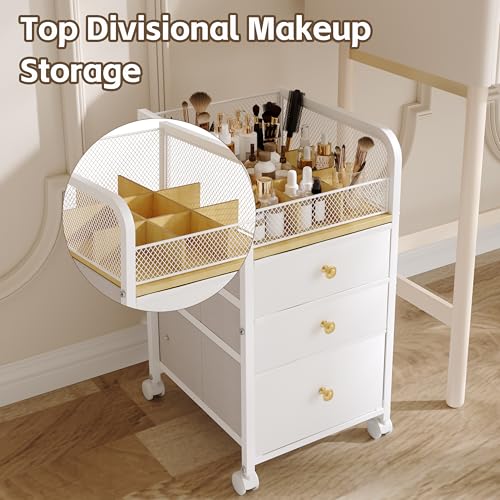 Makeup Organizer Storage Cart with Drawers, Makeup Organizer on Wheels, Rolling Makeup Bathroom Storage Cart, Cosmetic Vanity Display Cases Holder for Nail Polish Brush Hair Tool