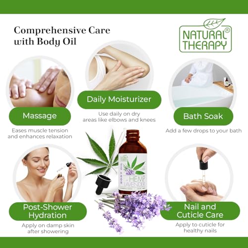 Natural Therapy Hemp & Lavender Body Oil ? Moisturizing Body Oil ? Hydrate & Soften Skin ? Increase Skin Elasticity and Provide Anti-Aging Support (4 Fl.Oz)