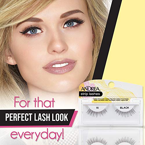 Andrea False Eyelashes Flirty Style 70 - Black, Lightweight, Reusable Strip Lashes for Everyday Wear, 4-Pack