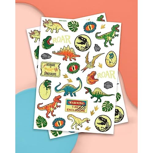 xo, Fetti Dinosaur Temporary Tattoos - 44 Glow In The Dark Pcs | Birthday Party Supplies, Dinosaur Party Favors, T-rex Decorations