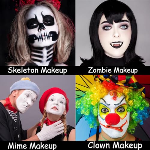 MEICOLY Clown Makeup Kit,White Black Red Face Body Paint for Halloween Devil Joker Zombie Vampire Skeleton SFX Makeup,Pro Oil Based Body Paint with 6 Painting Brushes,4 Sponges,130g/4.59 oz