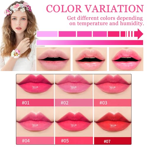 7PCS Aloe Vera Color Changing Moisturizing Lipstick for Women, Magic Temperature Color Change Lipstick Lip Blam Gloss Makeup Gift Set, Long Lasting Nourishing Tinted PH Lip Balm Moisturizer