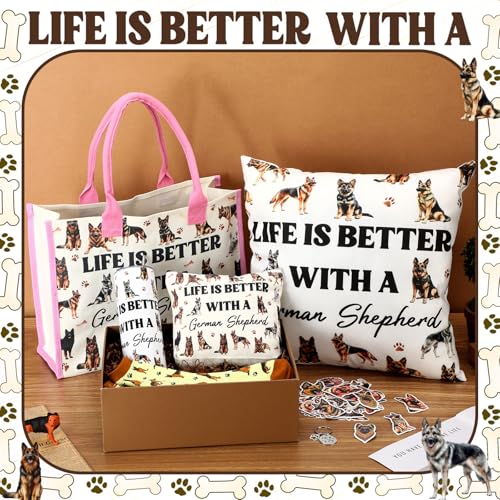 Patelai 56 Pcs Valentine German Shepherd Gift for Women German Shepherd Dog Lover Gift 20oz Stainless Tumbler Tote Bag Cosmetic Bag Sock Pillow Cover Keychain Sticker for Dog Mom Birthday Party Favor