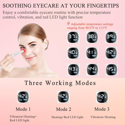 Eye Lift Wand, 3 in 1 Vibrating Red Light 98¡ÆF to 113¡ÆF LCD Display Eye Massager for Dry Eyes, Dark Circles and Puffiness, Electrical Face, Neck Sculpting Pen for Fine Lines and Wrinkles