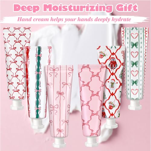 24 Pcs Pink Bow Hand Cream Gifts Bulk Valentine Party Favors for Women Coquette Pink Bow Mini Hand Lotion Travel Size Moisturizer Cream for Dry Cracked Hands Coquette Party Favors for Coworker