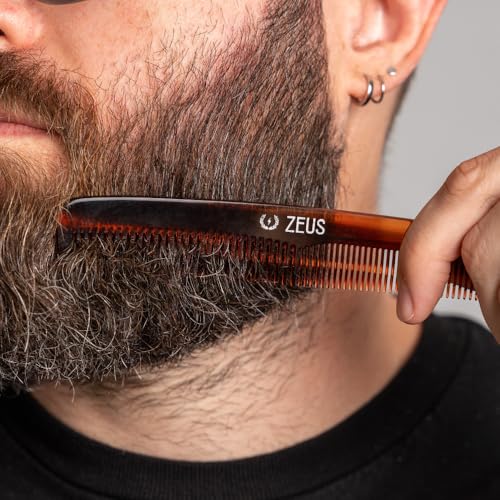 ZEUS Beard & Mustache Comb for Men, Handmade Saw-Cut Hair Comb for Untangling & Styling Beard (Traditional) V11