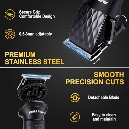 FADEKING¢ç Professional Hair Clippers for Men - Cordless Beard Trimmer for Men, LCD Display Hair Clippers and Trimmer Set for Barber Haircut & Mens Grooming with Travel Case(Black)