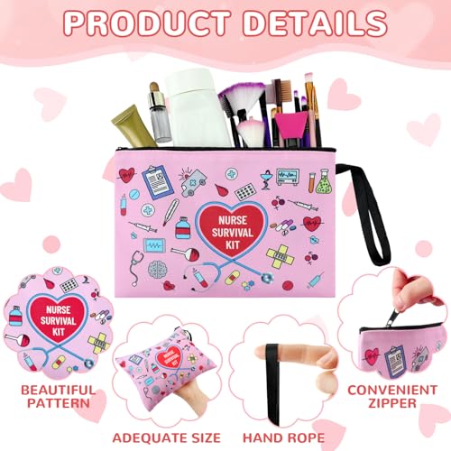 24 Pack Nurse Cosmetic Bags Bulk Novelty 2026 Nurses Week Gift Nursing Survival Kit Canvas Zipper Pouch Bags Thank You Gift for Nursing Week Medical Assistant Healthcare Graduation(Classic)