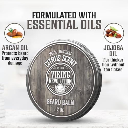 Viking Revolution Citrus Beard Balm for Men and Unscented Beard Oil Bundle - With Argan and Jojoba Oils - Soften and Moisturize your Beard