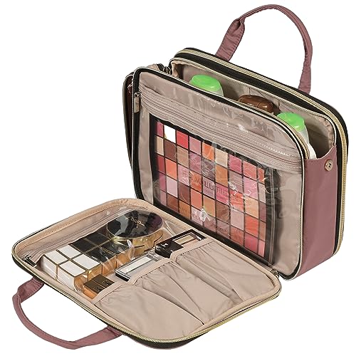 NISHEL Travel Makeup Bag Stand Up, Portable Cosmetic Organizer, Cosmetic Case for Travel-Size Toiletries, Rosewood-Pink