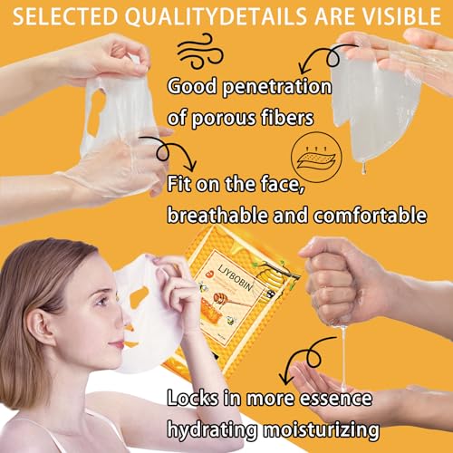 8 Pack Honey Sheets Face Mask Skincare Set,Moisturizing Facial Masks for Men & Women,Hydrating Long Lasting Soft Face Masks Skin Care for All Skin Types