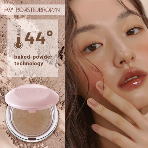 Baked Blush & Bronzer Palette, Fine Powder Makeup, Creamy Contour for Cheeks, Face Glow, Natural Shimmer Finish, Long-lasting Brightening Color (924#RoastedBrown)