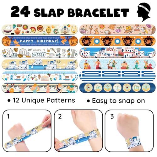 96 PCS Greek Mythology Party Favors Set ? 72 Pre-Cut Temporary Tattoos & 24 Slap Bracelets, Perfect for Cultural Festivals & Travel-Inspired Celebrations